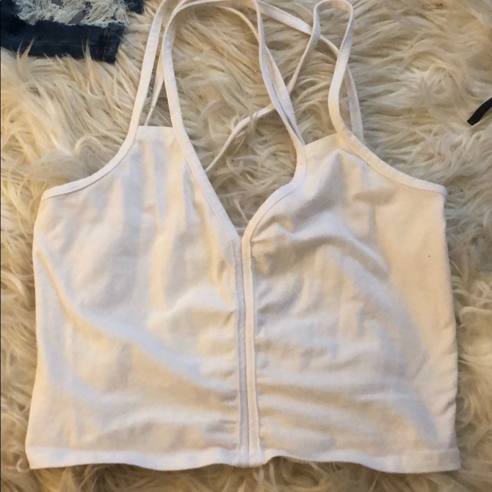 Cute white strappy cropped tank top